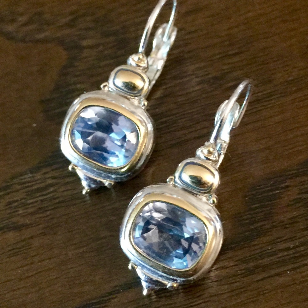 John Medeiros Two Tone Blue Topaz Earrings